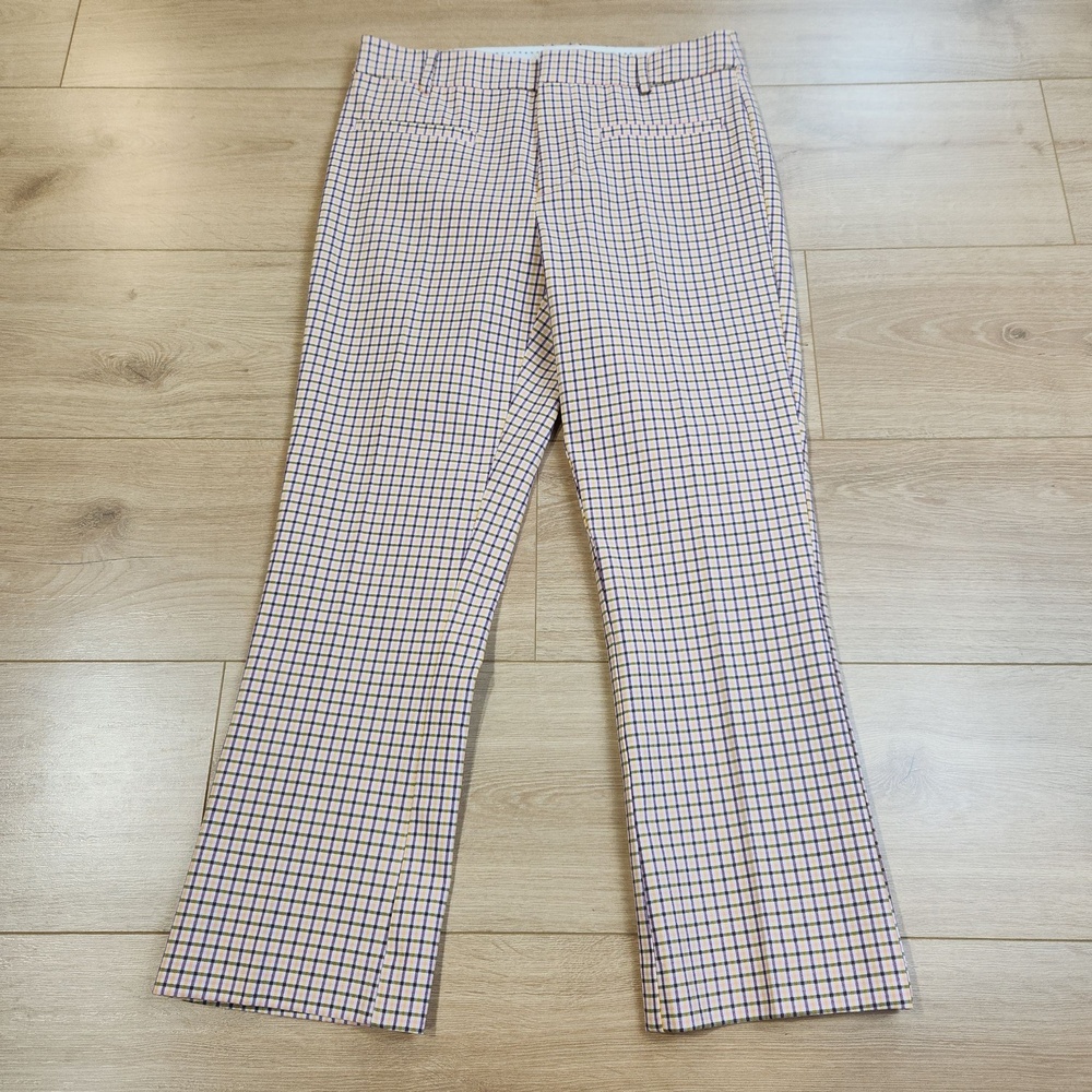 Maeve Anthropologie Plaid Tattersall Stretch Kick Flare Pants Womens 6P Pink